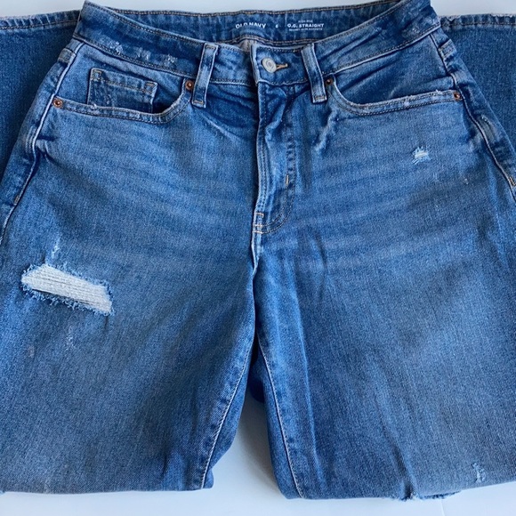 Old Navy O.G. High-Waisted O.G. ripped distressed blue jeans button close - Picture 8 of 16